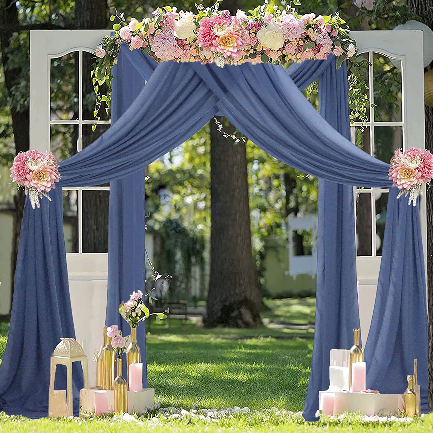  FOTSHARER Wedding Arch Draping Fabric 2 Panels 20FT Dusty Blue  Sheer Wedding Arch Drapes Chiffon Fabric Drapery for Party Stage Tulle  Backdrop Curtains Rustic Voile Curtain for Arch Ceilling Decor 