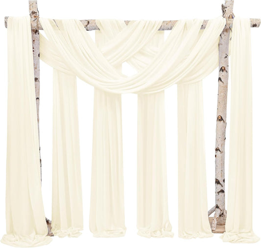 Backdrop Chiffon Curtains 20' x 20' Ft - IVORY - 4 Panels Chiffon Backdrop Curtain Sheer Curtains Wedding Arch Draping Fabric for Party