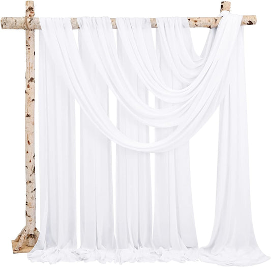 Backdrop Chiffon Curtains 20' x 20' Ft - WHITE - 4 Panels Chiffon Backdrop Curtain Sheer Curtains Wedding Arch Draping Fabric for Party