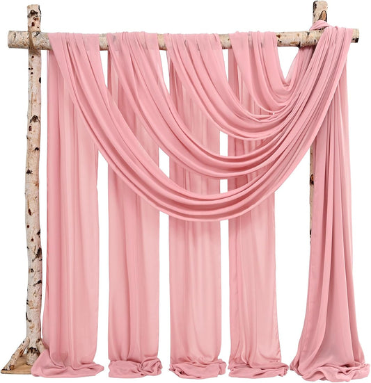 Backdrop Chiffon Curtains 20' x 20' Ft - DUSTY ROSE - 4 Panels Chiffon Backdrop Curtain Sheer Curtains Wedding Arch Draping Fabric for Party