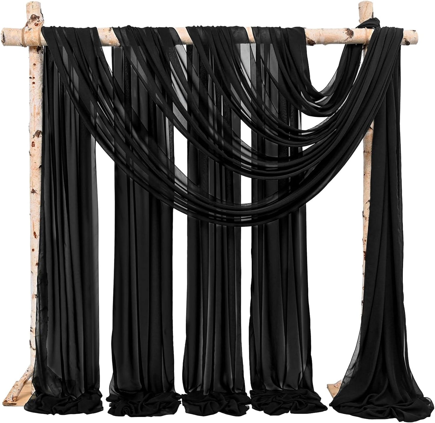 Backdrop Chiffon Curtains 20' x 20' Ft - BLACK - 4 Panels Chiffon Backdrop Curtain Sheer Curtains Wedding Arch Draping Fabric for Party