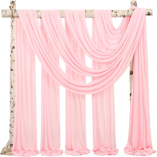 Backdrop Chiffon Curtains 20' x 20' Ft - LT PINK - 4 Panels Chiffon Backdrop Curtain Sheer Curtains Wedding Arch Draping Fabric for Party