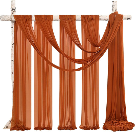 Backdrop Chiffon Curtains 20' x 20' Ft - TERRACOTA - 4 Panels Chiffon Backdrop Curtain Sheer Curtains Wedding Arch Draping Fabric for Party