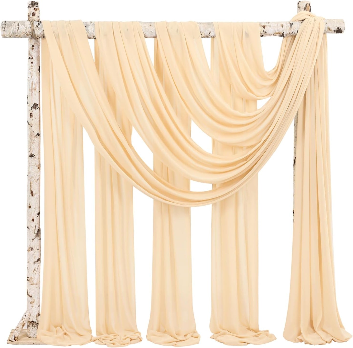 Backdrop Chiffon Curtains 20' x 20' Ft - CHAMPAGNE - 4 Panels Chiffon Backdrop Curtain Sheer Curtains Wedding Arch Draping Fabric for Party