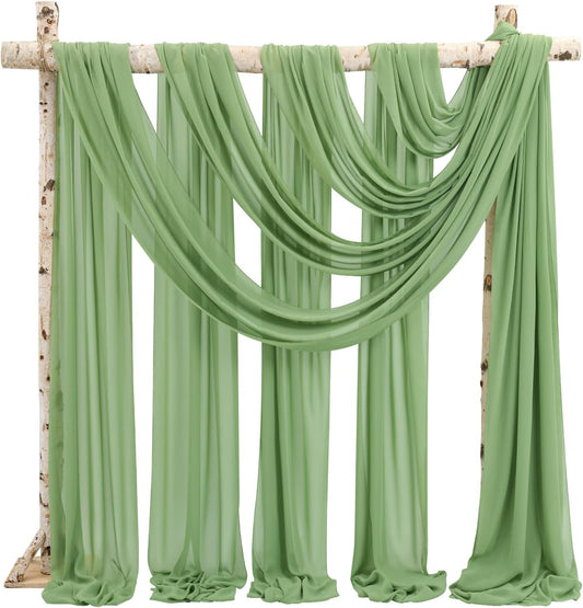 Backdrop Chiffon Curtains 20' x 20' Ft - SAGE - 4 Panels Chiffon Backdrop Curtain Sheer Curtains Wedding Arch Draping Fabric for Party