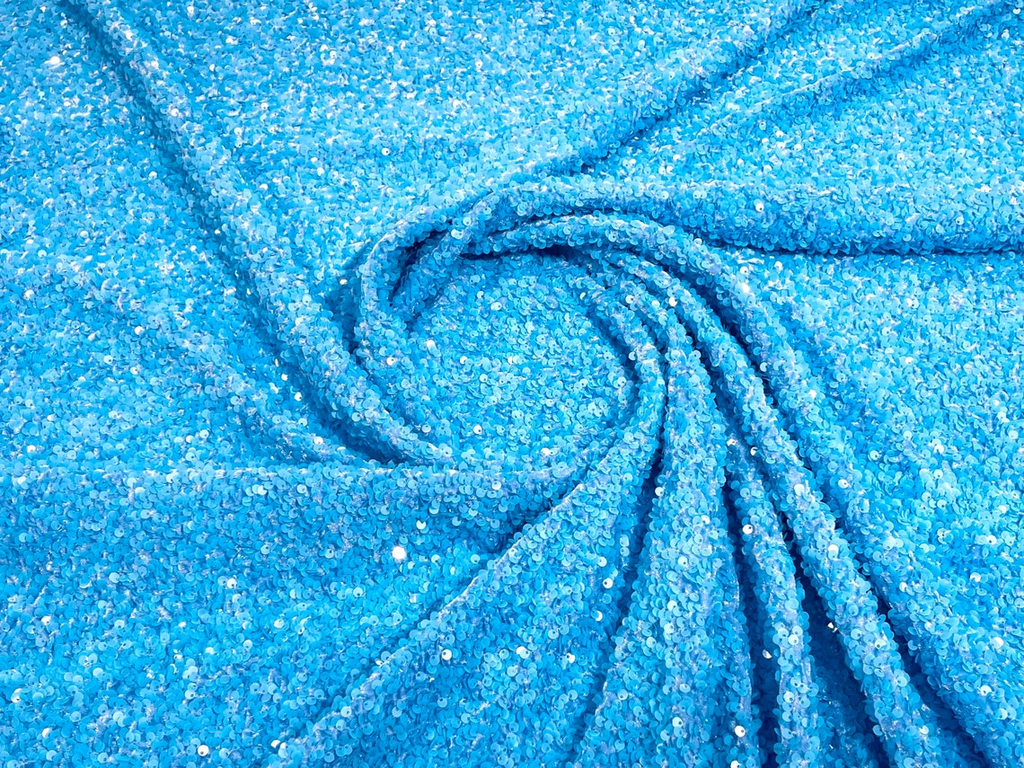 SEQUIN VELVET - Sequins on a Stretch Velvet 2-Way Stretch Sold By The Yard. TURQUOISE - For Fashion Dress Evening Dress Prom Quinceanera