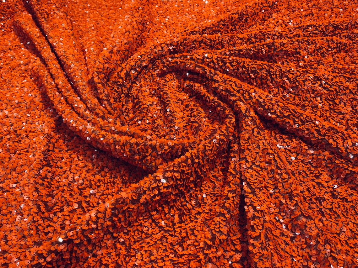 SEQUIN VELVET - Sequins on a Stretch Velvet 2-Way Stretch Sold By The Yard. BURNT ORANGE - For Fashion Dress Evening Dress Prom Quinceanera