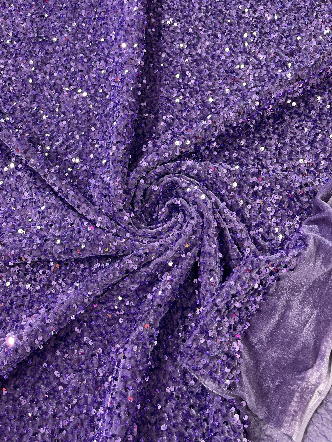 SEQUIN VELVET - Sequins on a Stretch Velvet 2-Way Stretch Sold By The Yard. LAVENDER - For Fashion Dress Evening Dress Prom Quinceanera