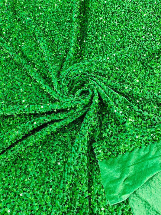 SEQUIN VELVET - Sequins on a Stretch Velvet 2-Way Stretch Sold By The Yard. GREEN - For Fashion Dress Evening Dress Prom Quinceanera