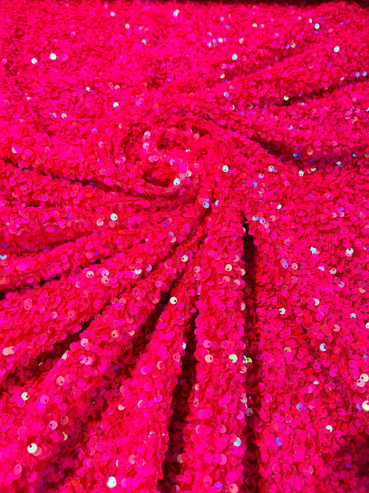 SEQUIN VELVET - Sequins on a Stretch Velvet 2-Way Stretch Sold By The Yard. HOT PINK - For Fashion Dress Evening Dress Prom Quinceanera