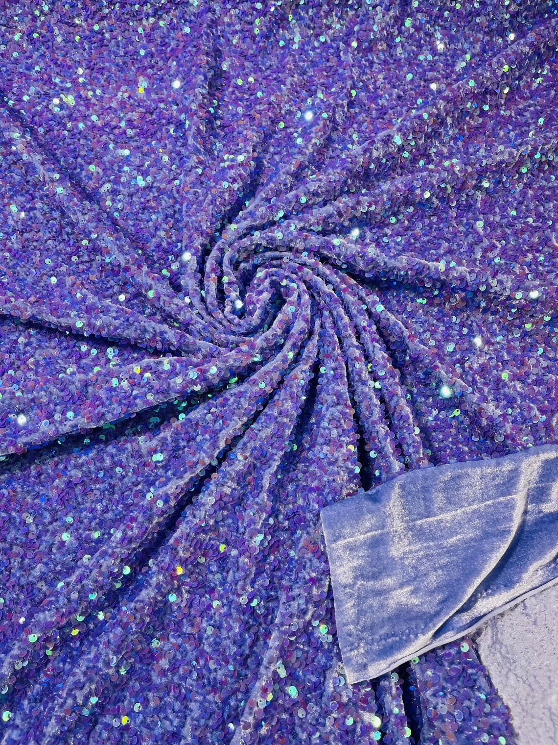 SEQUIN VELVET - Sequins on a Stretch Velvet 2-Way Stretch Sold By The Yard. LAVENDER - For Fashion Dress Evening Dress Prom Quinceanera