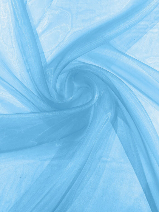 Polyester Soft Light Weight, Sheer - AQUA BLUE - See Through Crystal Organza Fabric Sold By The Yard.