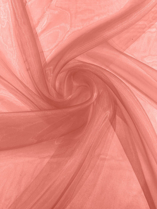 Polyester Soft Light Weight, Sheer - LT CORAL - See Through Crystal Organza Fabric Sold By The Yard.