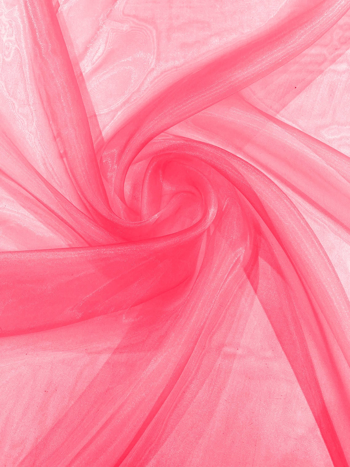 Polyester Soft Light Weight, Sheer - NEON FUCHSIA - See Through Crystal Organza Fabric Sold By The Yard.