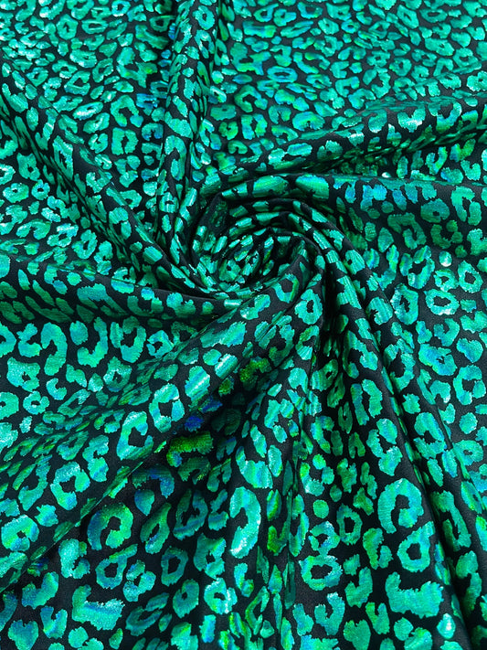 LEOPARD - Print Poly Spandex Fabric 4 Way Stretch - Sold By The Yard - GREEN - Ideal For Dostumes, Dresses, Leggings, (