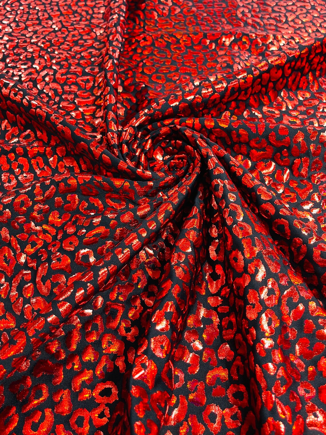 LEOPARD - Print Poly Spandex Fabric 4 Way Stretch - Sold By The Yard - RED - Ideal For Dostumes, Dresses, Leggings,