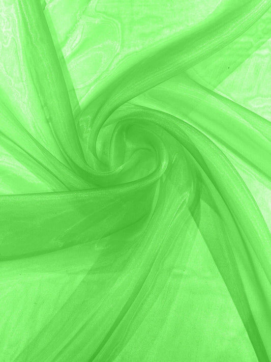 Polyester Soft Light Weight, Sheer - NEON GREEN - See Through Crystal Organza Fabric Sold By The Yard.