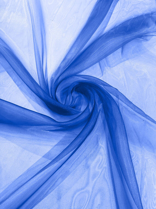 Polyester Soft Light Weight, Sheer - ROYAL BLUE - See Through Crystal Organza Fabric Sold By The Yard.