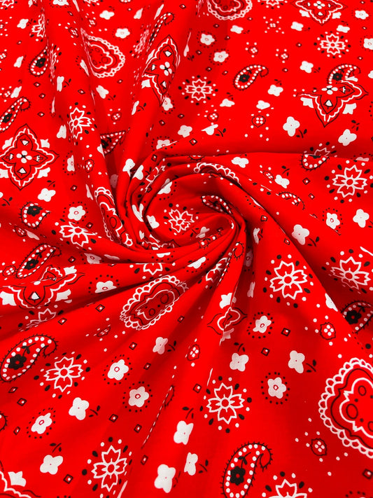 Bandana Print Fabric,- RED - Good for Face Mask Covers, Clothing/costume/Quilting Fabric By Yard.