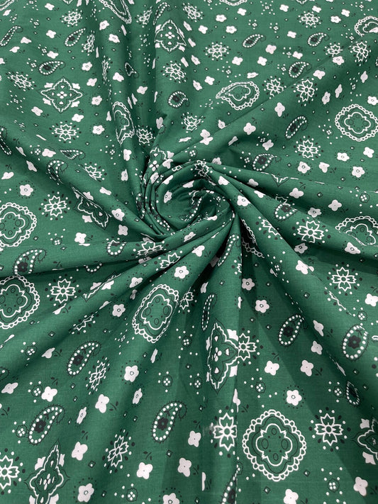 Bandana Print Fabric,- HUNTER - Good for Face Mask Covers, Clothing/costume/Quilting Fabric By Yard.