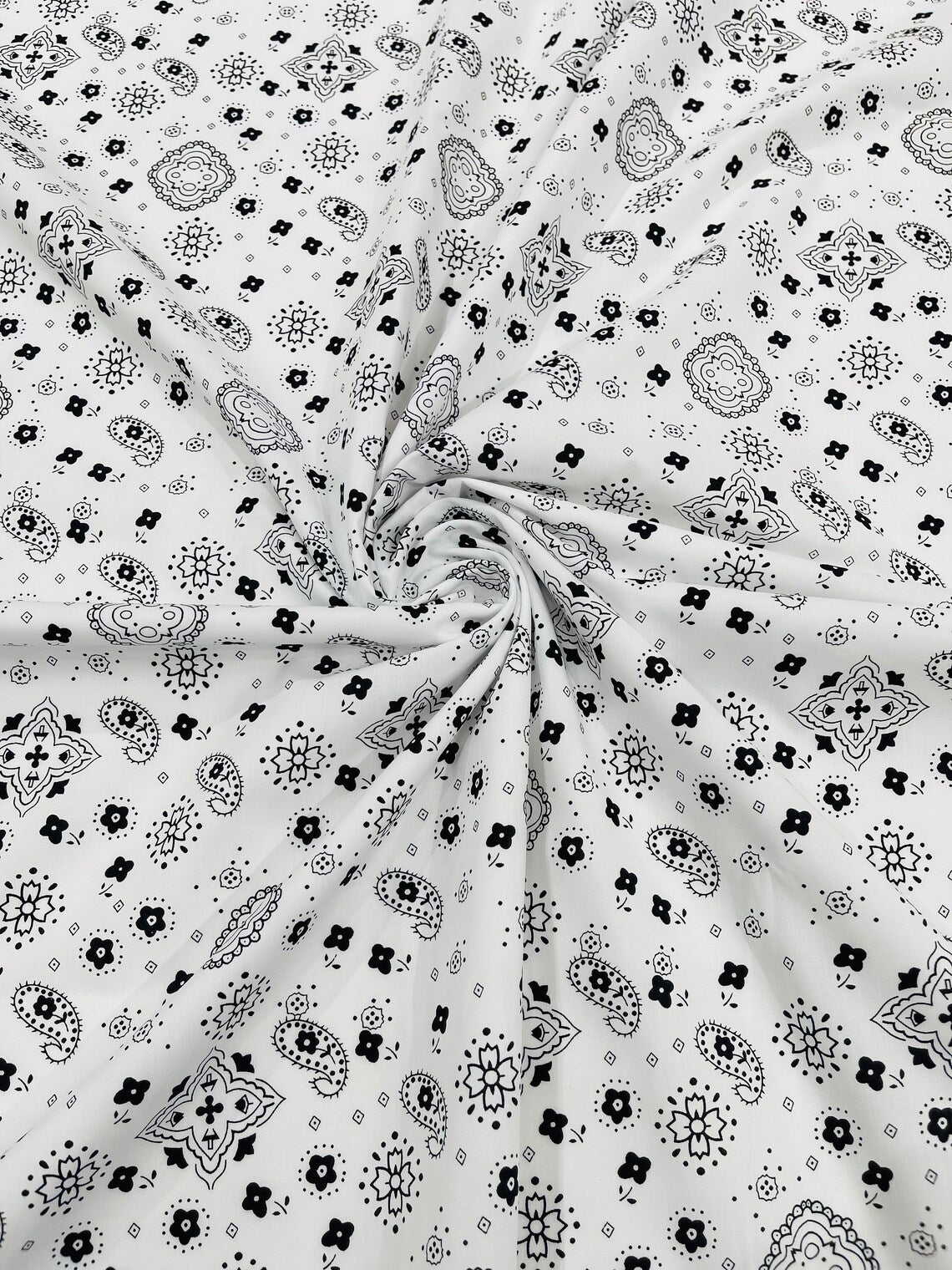 Bandana Print Fabric,- WHITE - Good for Face Mask Covers, Clothing/costume/Quilting Fabric By Yard.