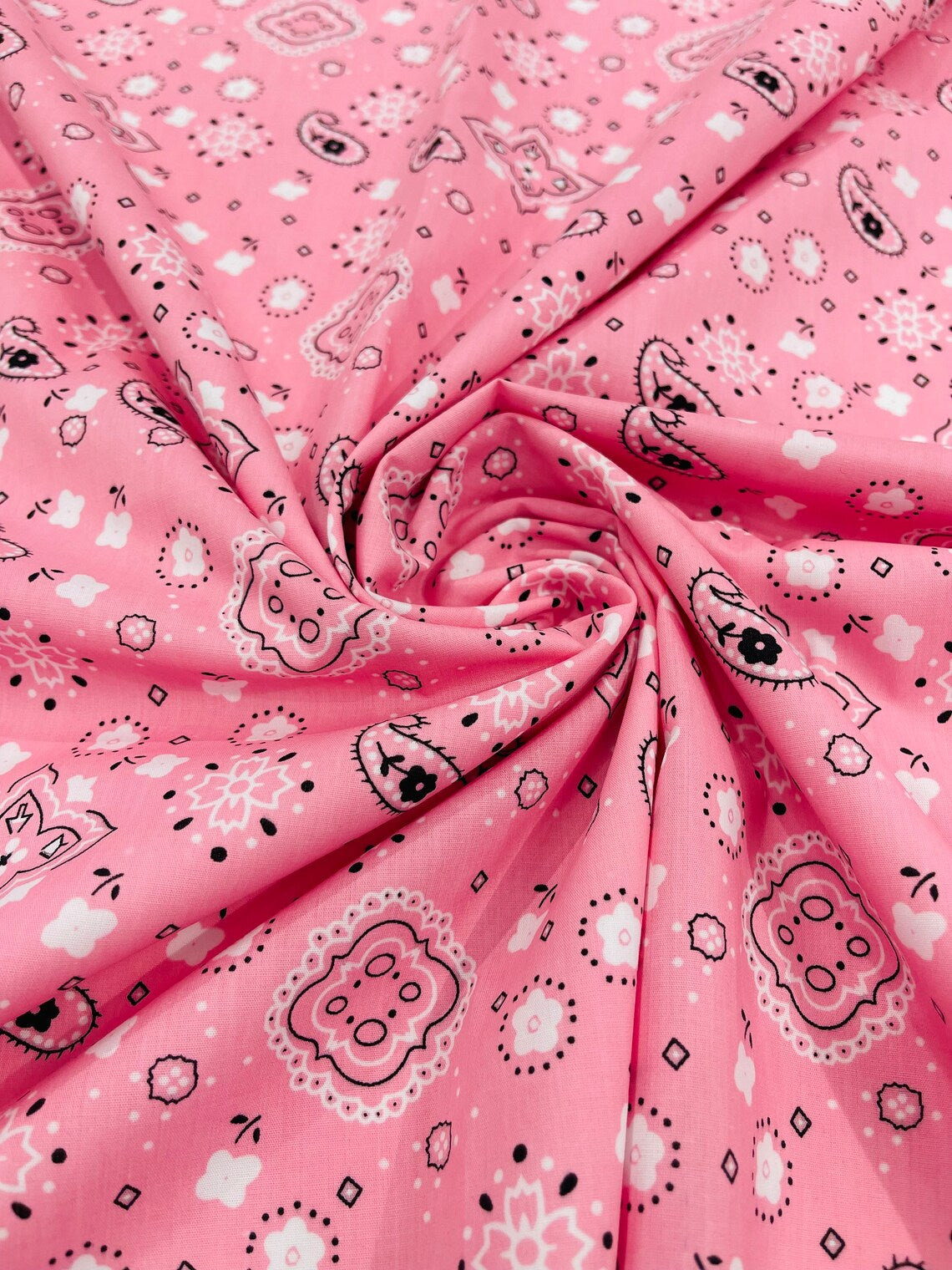 Bandana Print Fabric,- PINK - Good for Face Mask Covers, Clothing/costume/Quilting Fabric By Yard.