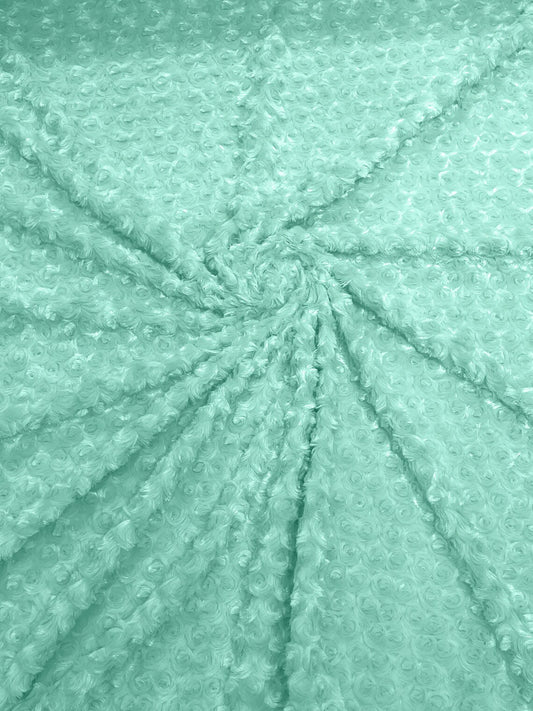 MINKY - Baby Blanket Crafts Decor Ultra Soft Cuddling - ICY MINT - Minky Swirl Rose Blossom Ball Rosebud Plush - Craft Fabrics Sold by The Yard.