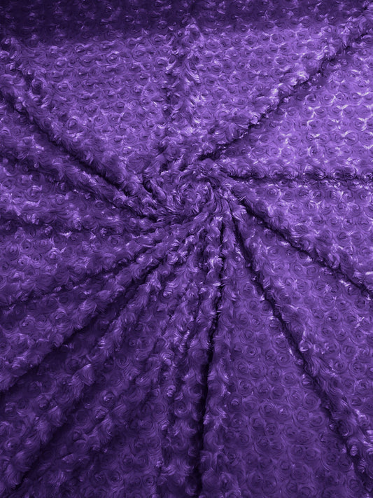 MINKY - Baby Blanket Crafts Decor Ultra Soft Cuddling - PURPLE - Minky Swirl Rose Blossom Ball Rosebud Plush - Craft Fabrics Sold by The Yard.