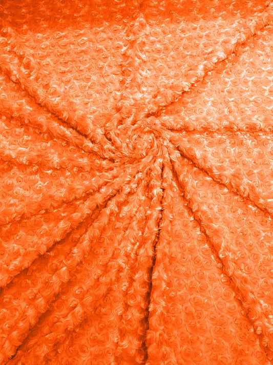 MINKY - Baby Blanket Crafts Decor Ultra Soft Cuddling - ORANGE - Minky Swirl Rose Blossom Ball Rosebud Plush - Craft Fabrics Sold by The Yard.