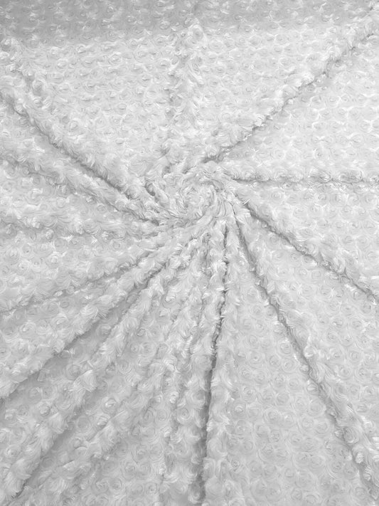 MINKY - Baby Blanket Crafts Decor Ultra Soft Cuddling - WHITE - Minky Swirl Rose Blossom Ball Rosebud Plush - Craft Fabrics Sold by The Yard.