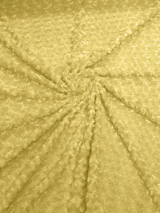 MINKY - Baby Blanket Crafts Decor Ultra Soft Cuddling - LT YELLOW - Minky Swirl Rose Blossom Ball Rosebud Plush - Craft Fabrics Sold by The Yard.