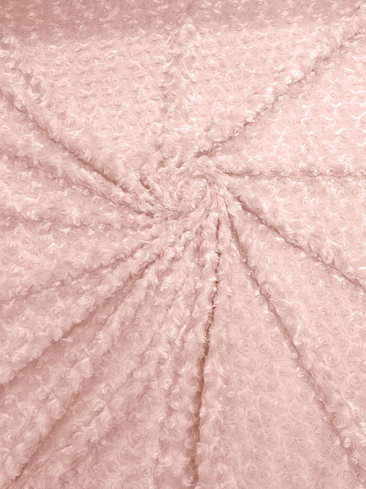 MINKY - Baby Blanket Crafts Decor Ultra Soft Cuddling - PEACH - Minky Swirl Rose Blossom Ball Rosebud Plush - Craft Fabrics Sold by The Yard.