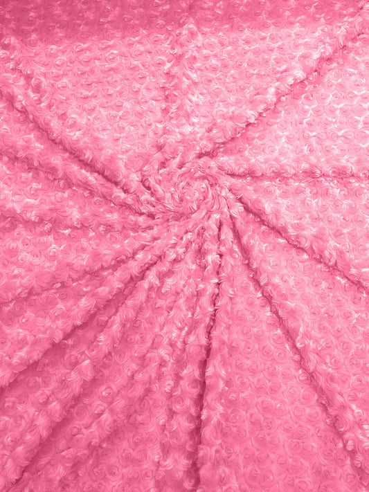 MINKY - Baby Blanket Crafts Decor Ultra Soft Cuddling - CANDY PINK - Minky Swirl Rose Blossom Ball Rosebud Plush - Craft Fabrics Sold by The Yard.