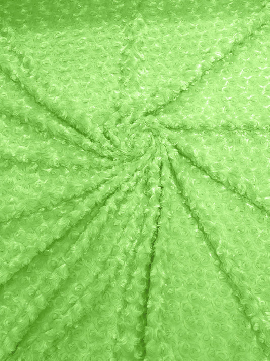 MINKY - Baby Blanket Crafts Decor Ultra Soft Cuddling - LIME - Minky Swirl Rose Blossom Ball Rosebud Plush - Craft Fabrics Sold by The Yard.