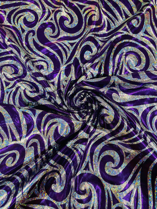 FLAME - Print Poly Spandex Fabric 4 Way Stretch - Sold By The Yard - PURPLE/SILVER - Ideal For Dostumes, Dresses, Leggings,