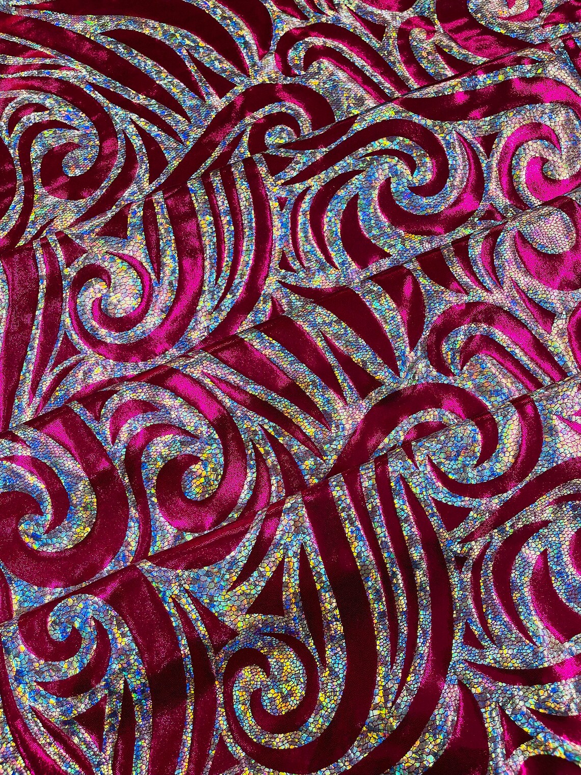 FLAME - Print Poly Spandex Fabric 4 Way Stretch - Sold By The Yard - FUCHSIA/SILVER - Ideal For Dostumes, Dresses, Leggings,