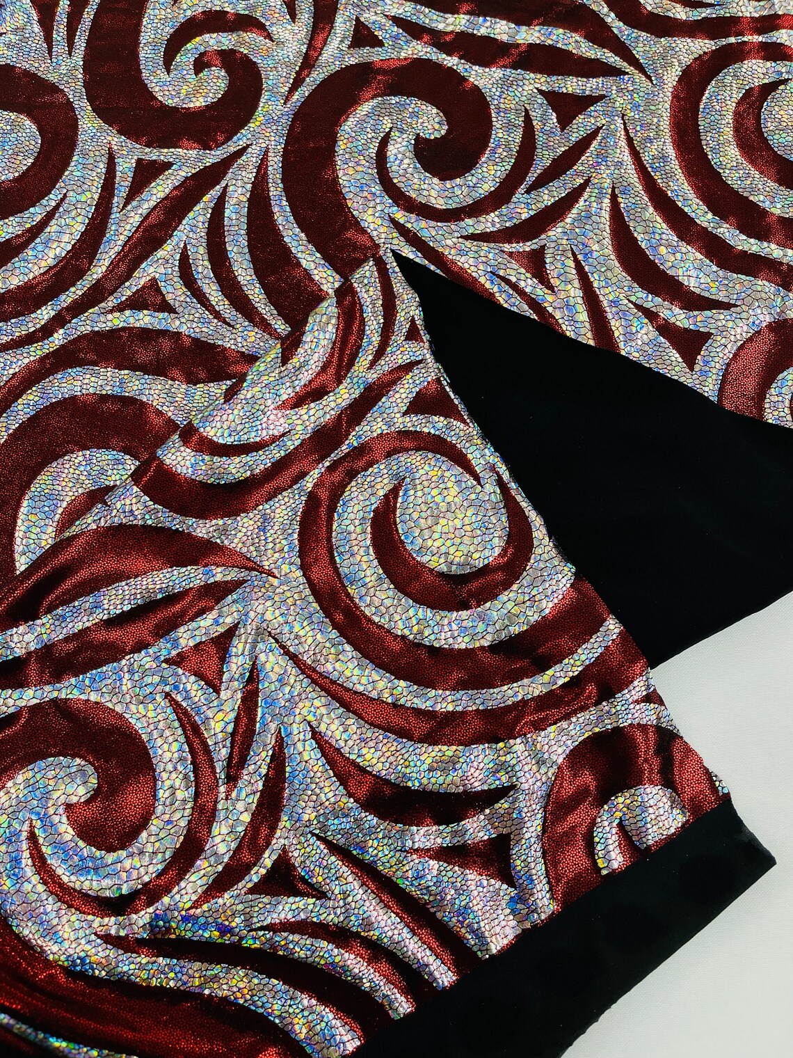 FLAME - Print Poly Spandex Fabric 4 Way Stretch - Sold By The Yard - BURGUNDY/SILVER - Ideal For Dostumes, Dresses, Leggings,