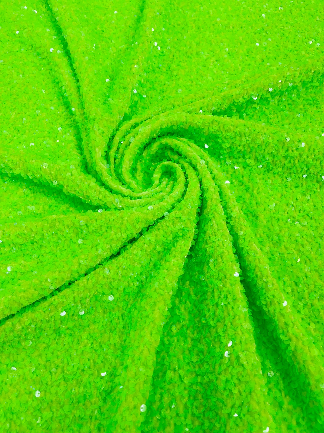 SEQUIN VELVET - Sequins on a Stretch Velvet 2-Way Stretch Sold By The Yard. NEON GREEN - For Fashion Dress Evening Dress Prom Quinceanera