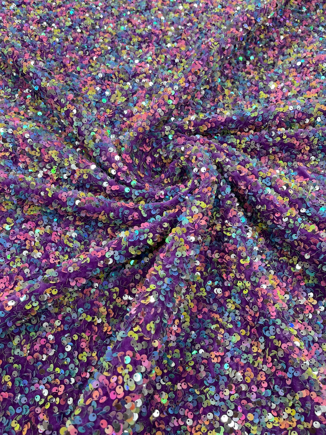 SEQUIN VELVET - Sequins on a Stretch Velvet 2-Way Stretch Sold By The Yard. LILAC - For Fashion Dress Evening Dress Prom Quinceanera