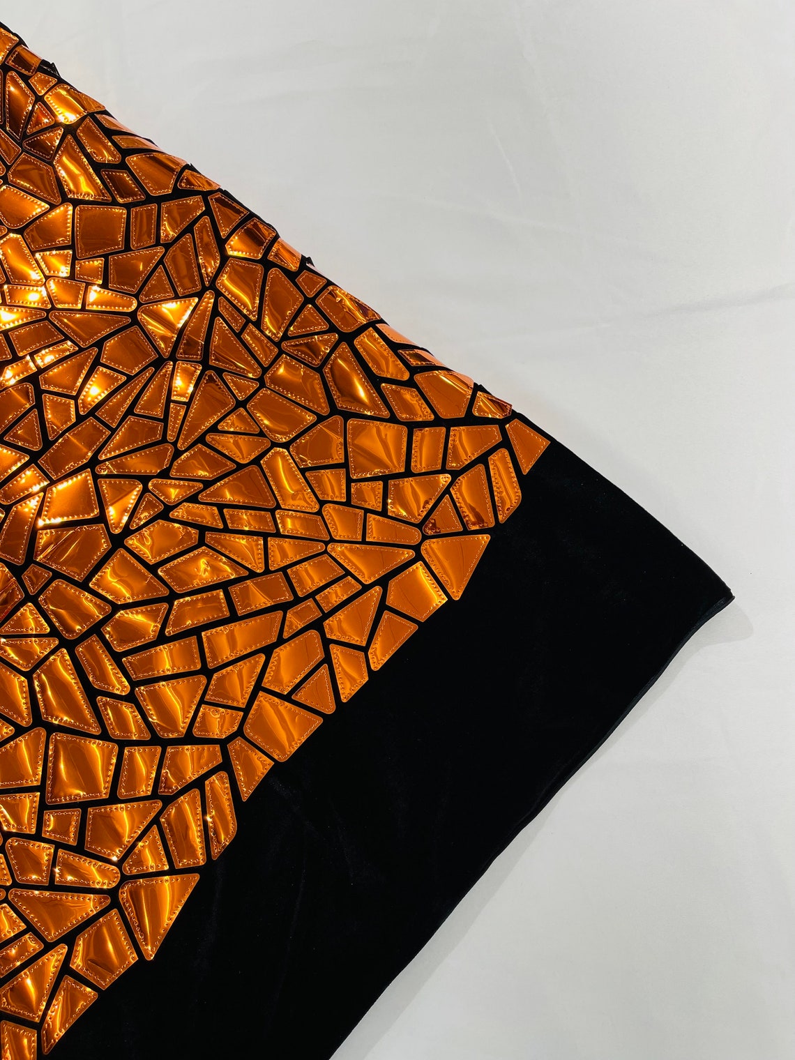 METALLIC DIAMOND - Metallic Sequins Velvet Fabric - Black Stretch Velvet - SHINY - By The Yard. ORANGE