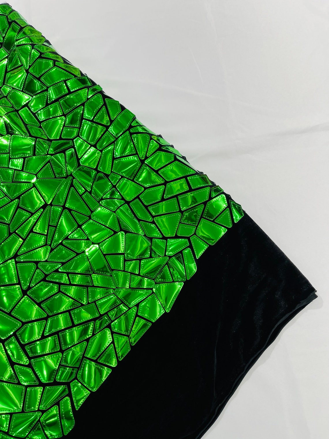 METALLIC DIAMOND - Metallic Sequins Velvet Fabric - Black Stretch Velvet - SHINY - By The Yard. GREEN