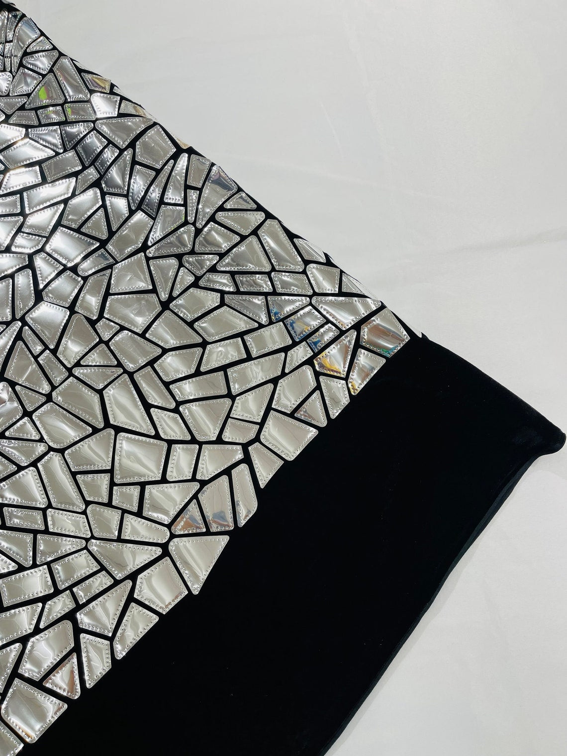 METALLIC DIAMOND - Metallic Sequins Velvet Fabric - Black Stretch Velvet - SHINY - By The Yard. SILVER