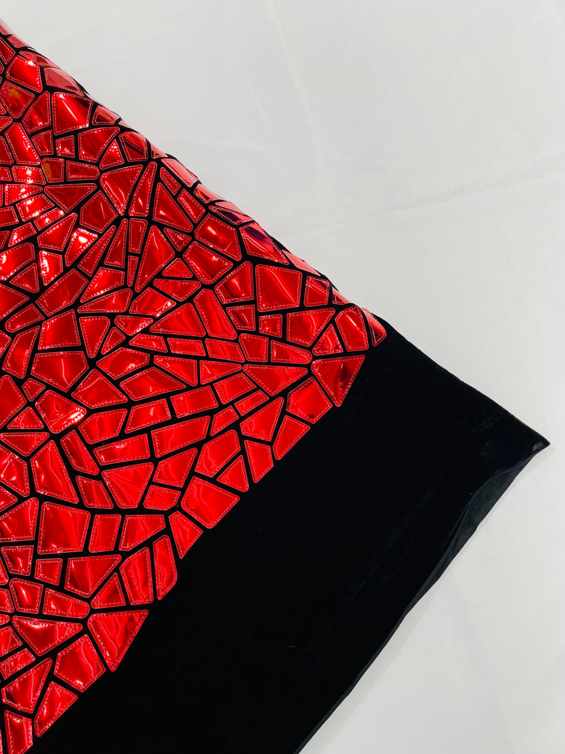 METALLIC DIAMOND - Metallic Sequins Velvet Fabric - Black Stretch Velvet - SHINY - By The Yard. RED