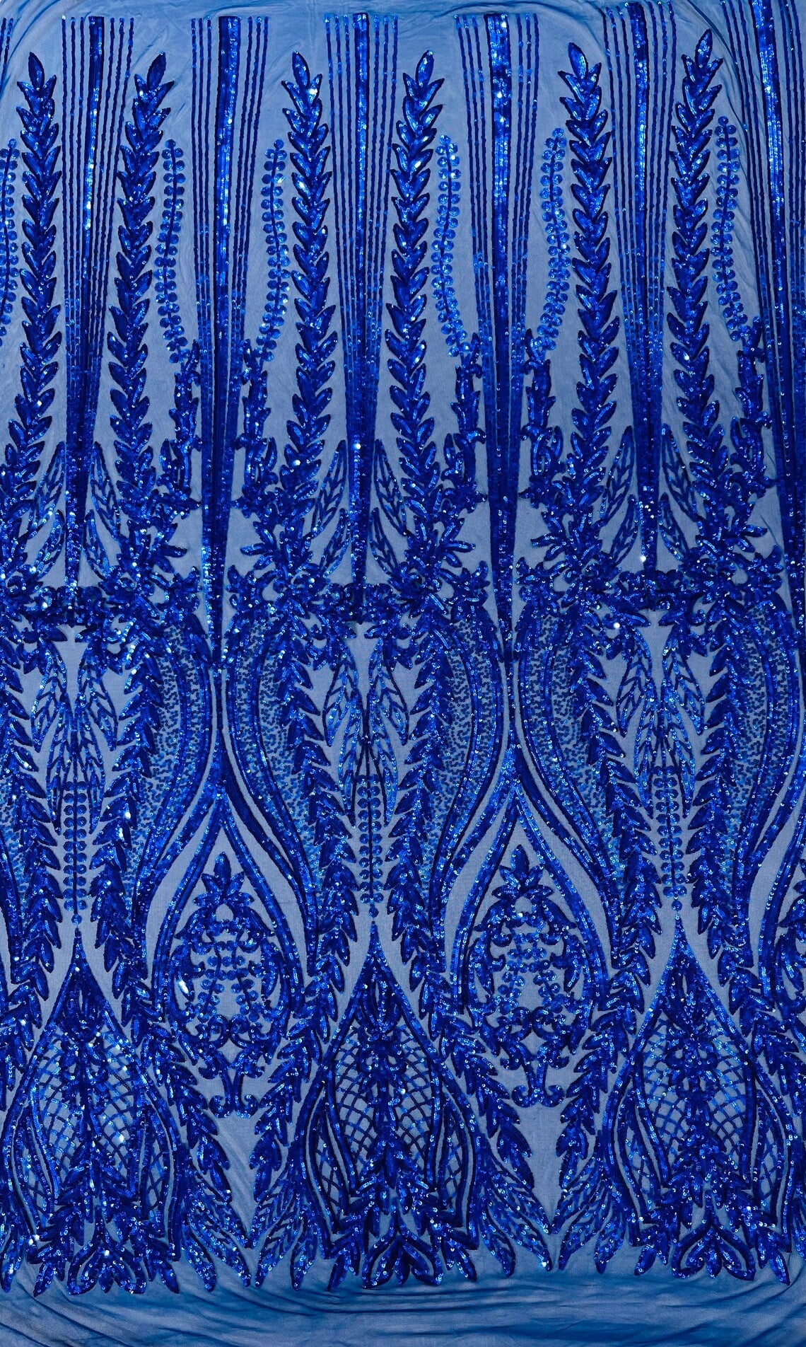 ROYAL BLUE - Top Fashion Branch Design with Sequins Embroider on a 4 Way Stretch Mesh Fabric-Sold by The Yard.