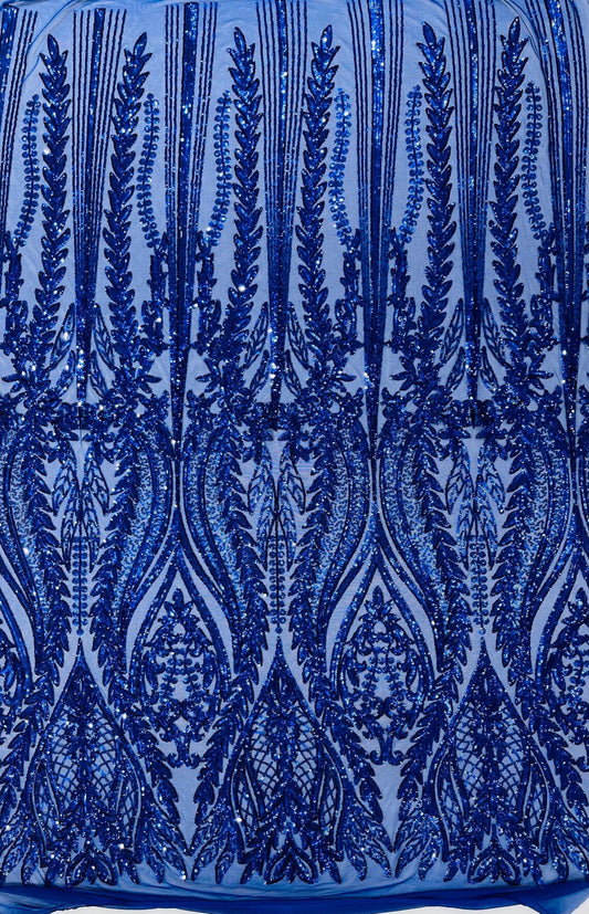 DK ROYAL - Top Fashion Branch Design with Sequins Embroider on a 4 Way Stretch Mesh Fabric-Sold by The Yard.