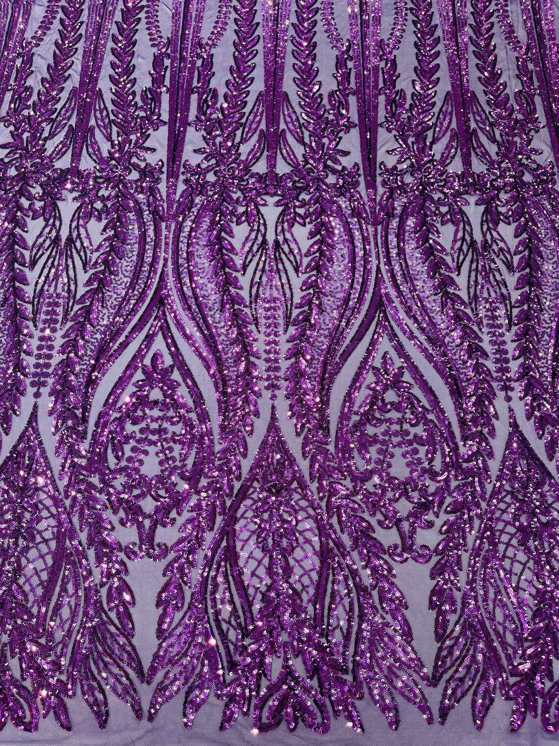 DK PURPLE - Top Fashion Branch Design with Sequins Embroider on a 4 Way Stretch Mesh Fabric-Sold by The Yard.