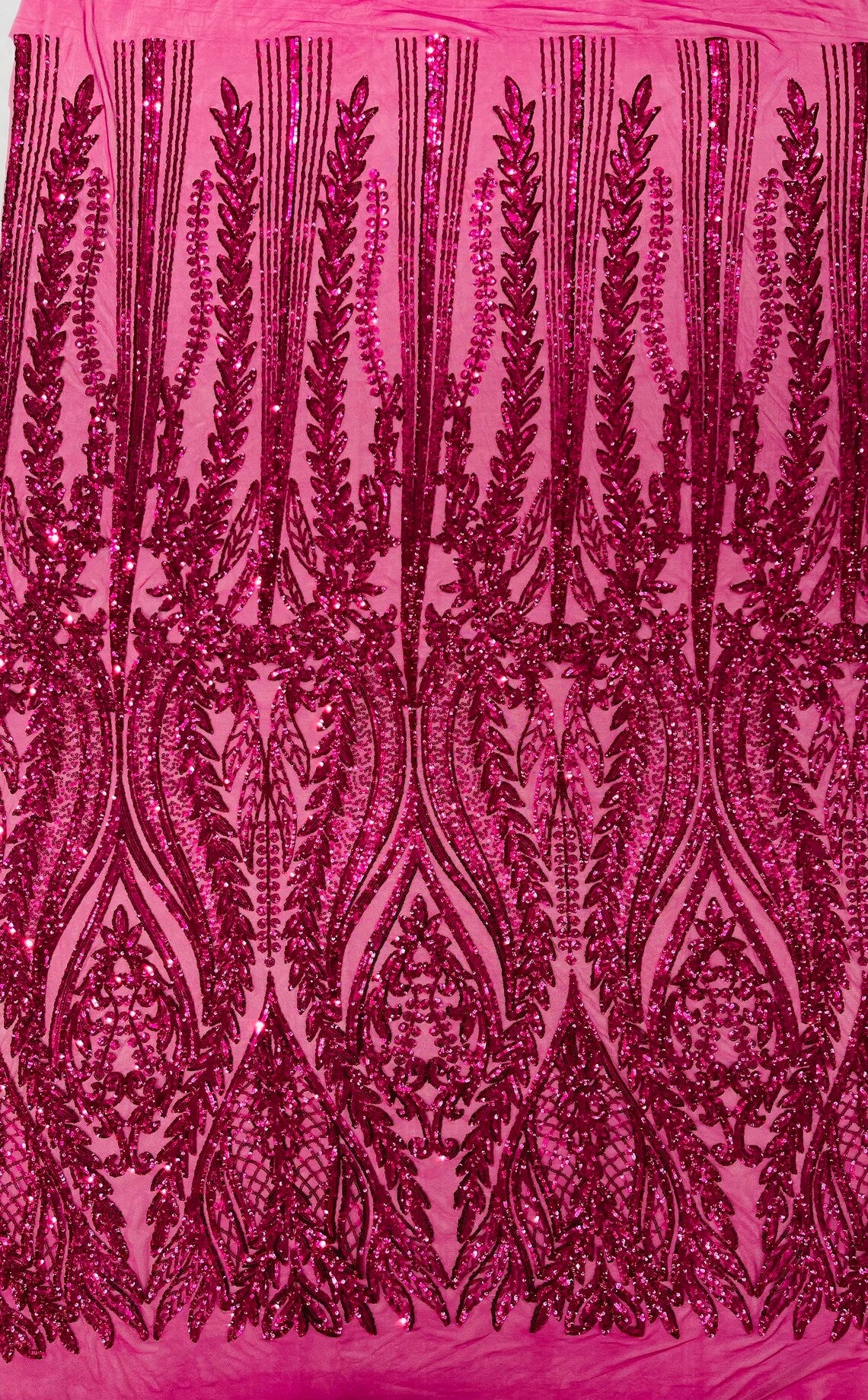 FUCHSIA - Top Fashion Branch Design with Sequins Embroider on a 4 Way Stretch Mesh Fabric-Sold by The Yard.