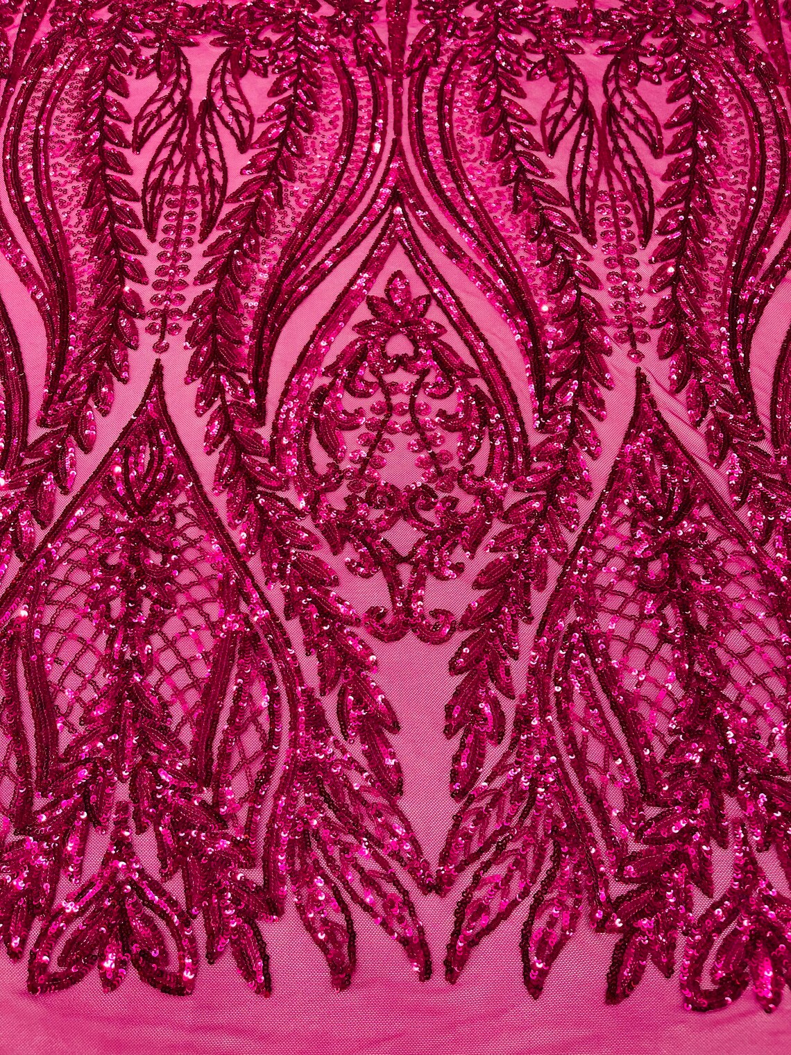 FUCHSIA - Top Fashion Branch Design with Sequins Embroider on a 4 Way Stretch Mesh Fabric-Sold by The Yard.