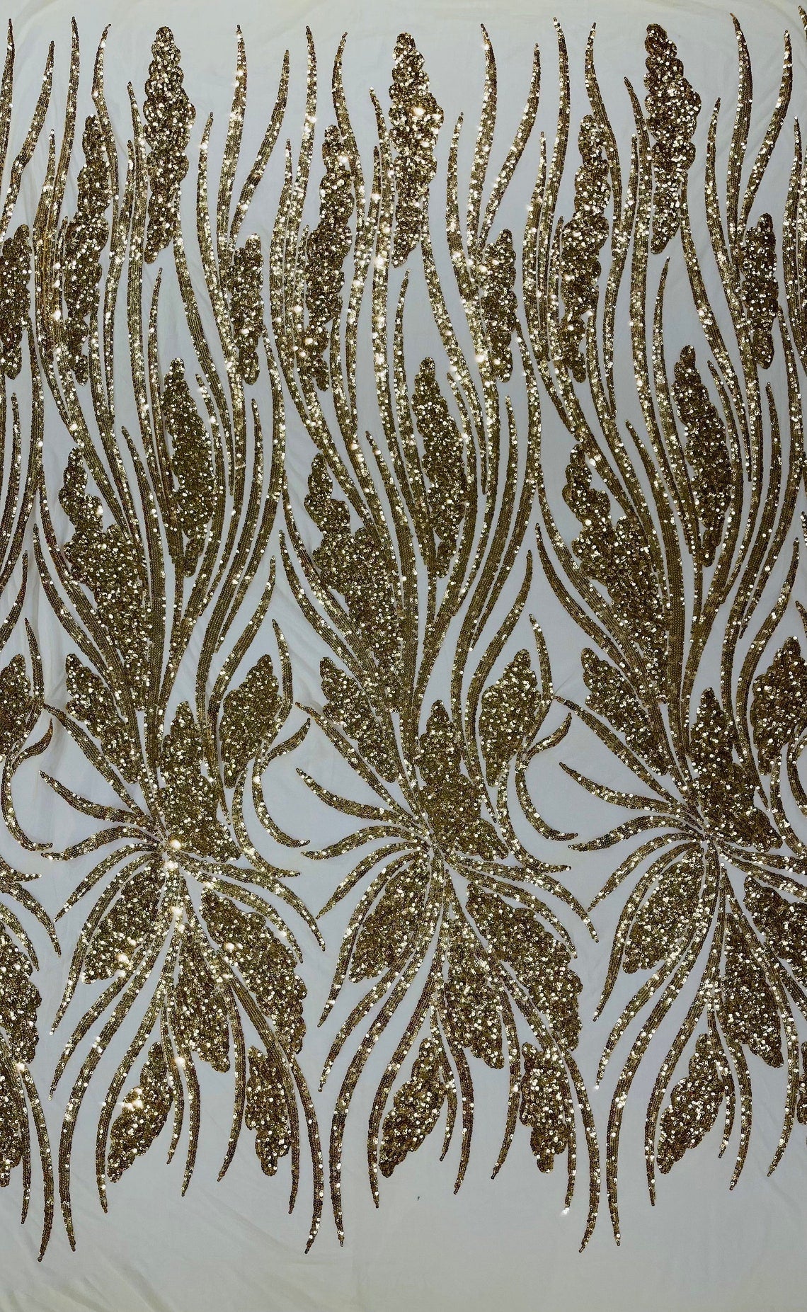 GOLD - Fashion Branch Design with Sequins Embroider on a 4 Way Stretch Mesh Fabric-Sold by The Yard.