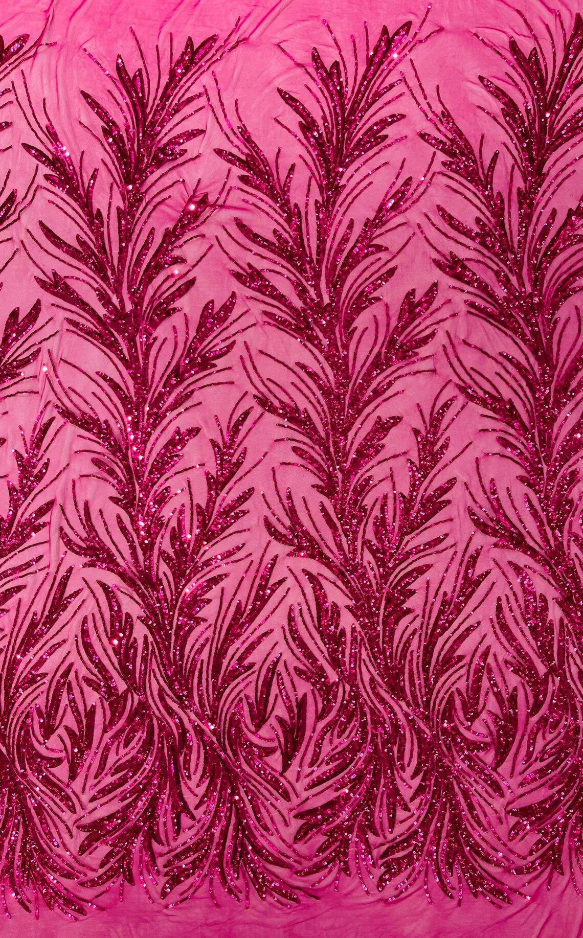 FUCHSIA - Fashion Branch Design with Sequins Embroider on a 4 Way Stretch Mesh Fabric-Sold by The Yard.